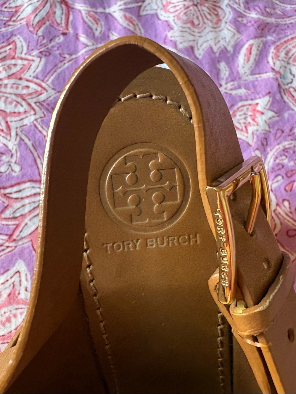 Tory Burch Tan Leather Wedge Slingbacks - Picture 2 of 6
